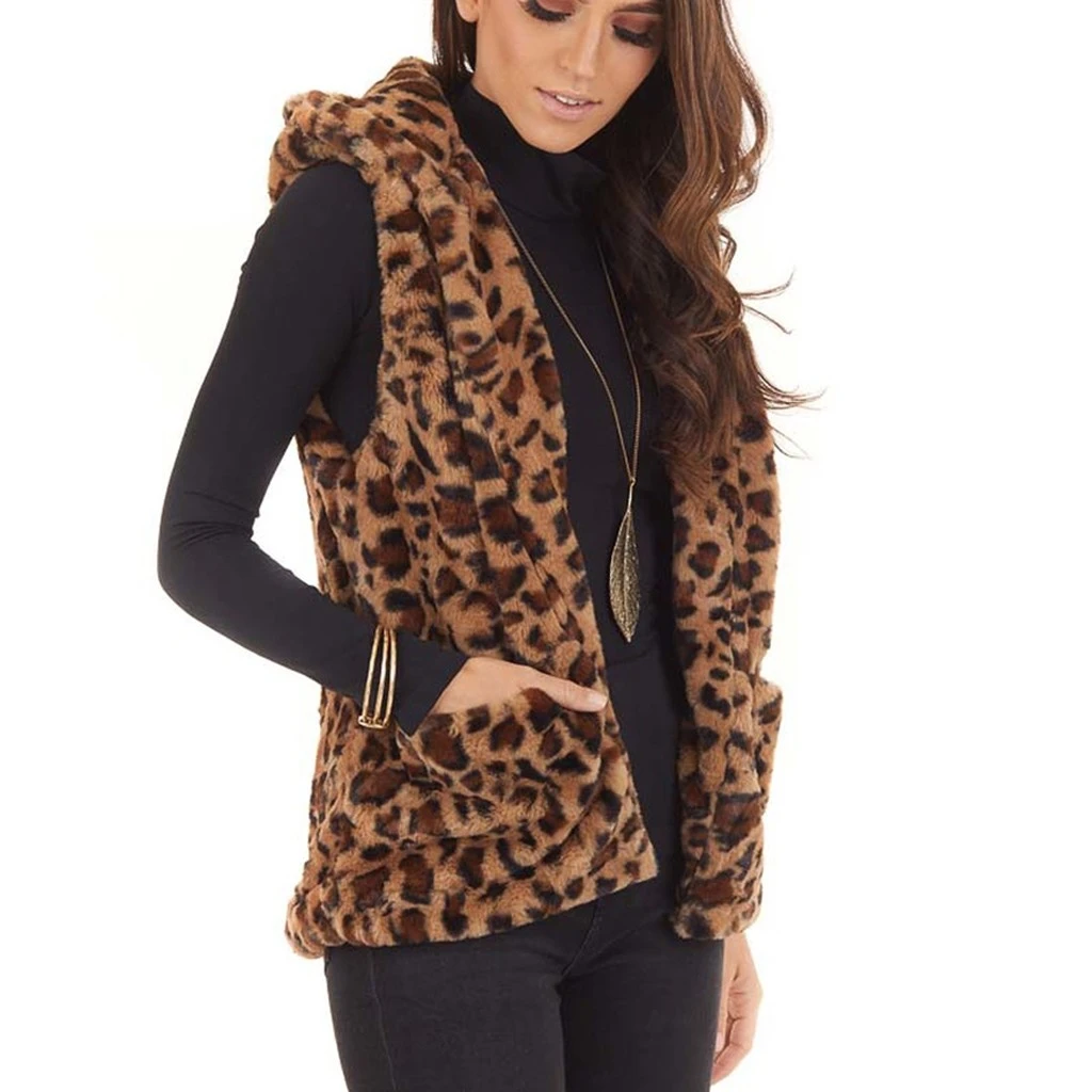 Leopard print fur vest Clearance