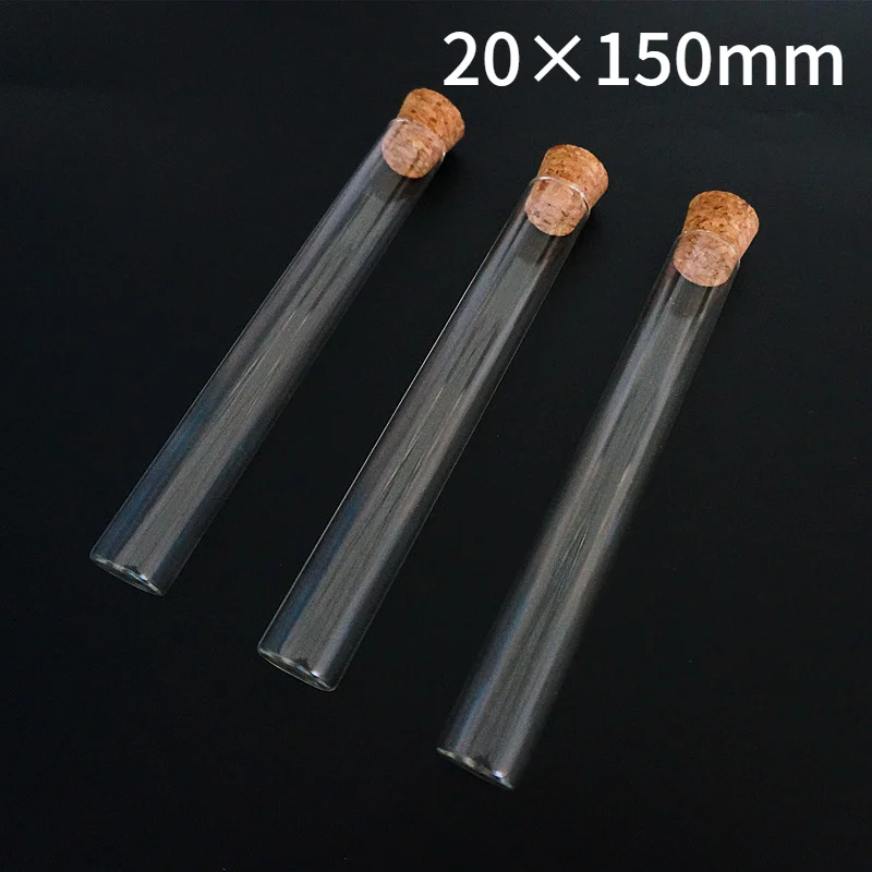 24pcs/lot 20x150mm Glass Tube Flat Bottom With Cork Stopper Glass