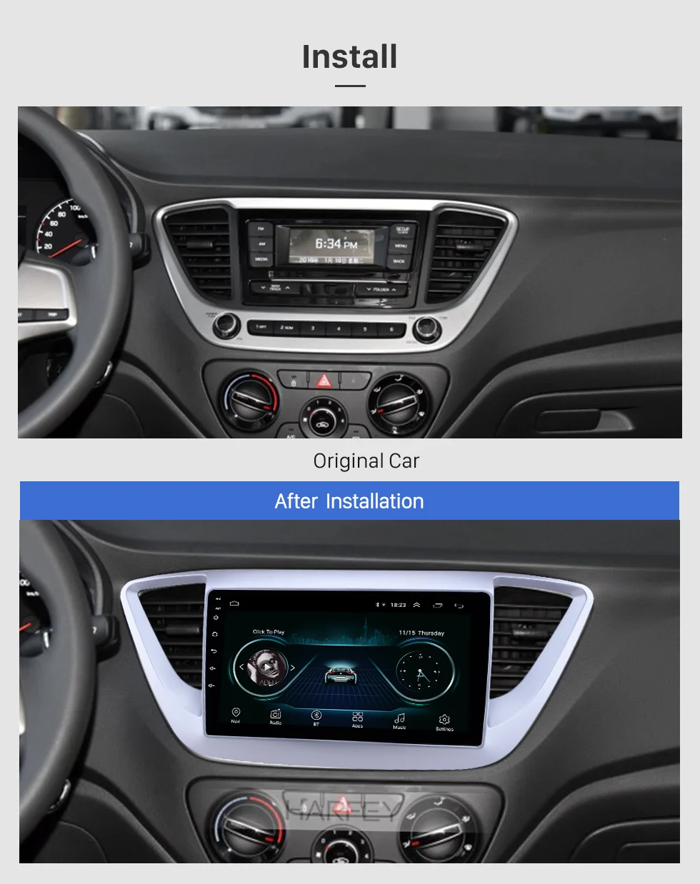 Clearance Harfey 9 inch Touchscreen Android 8.1 GPS Navi Autoradio for Hyundai Verna 2016 with Bluetooth AUX Music support DVR Multimedia 1