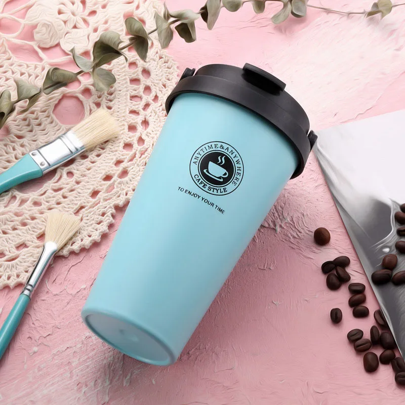 Light Blue B UPORS 500 мл кофейная кружка креативная 304 дорожная кружка из нержавеющей стали с двойными стенками с вакуумной изоляцией стакан с широким горлом чайная чашка с крышкой - Цвет: Light Blue B