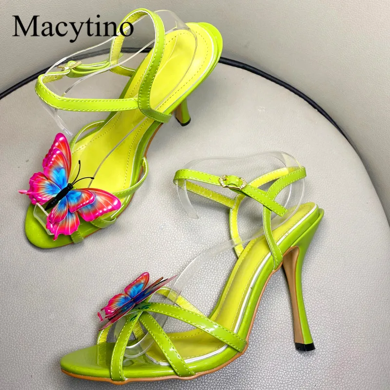 Lime Green Butterfly Ladies Sandals 