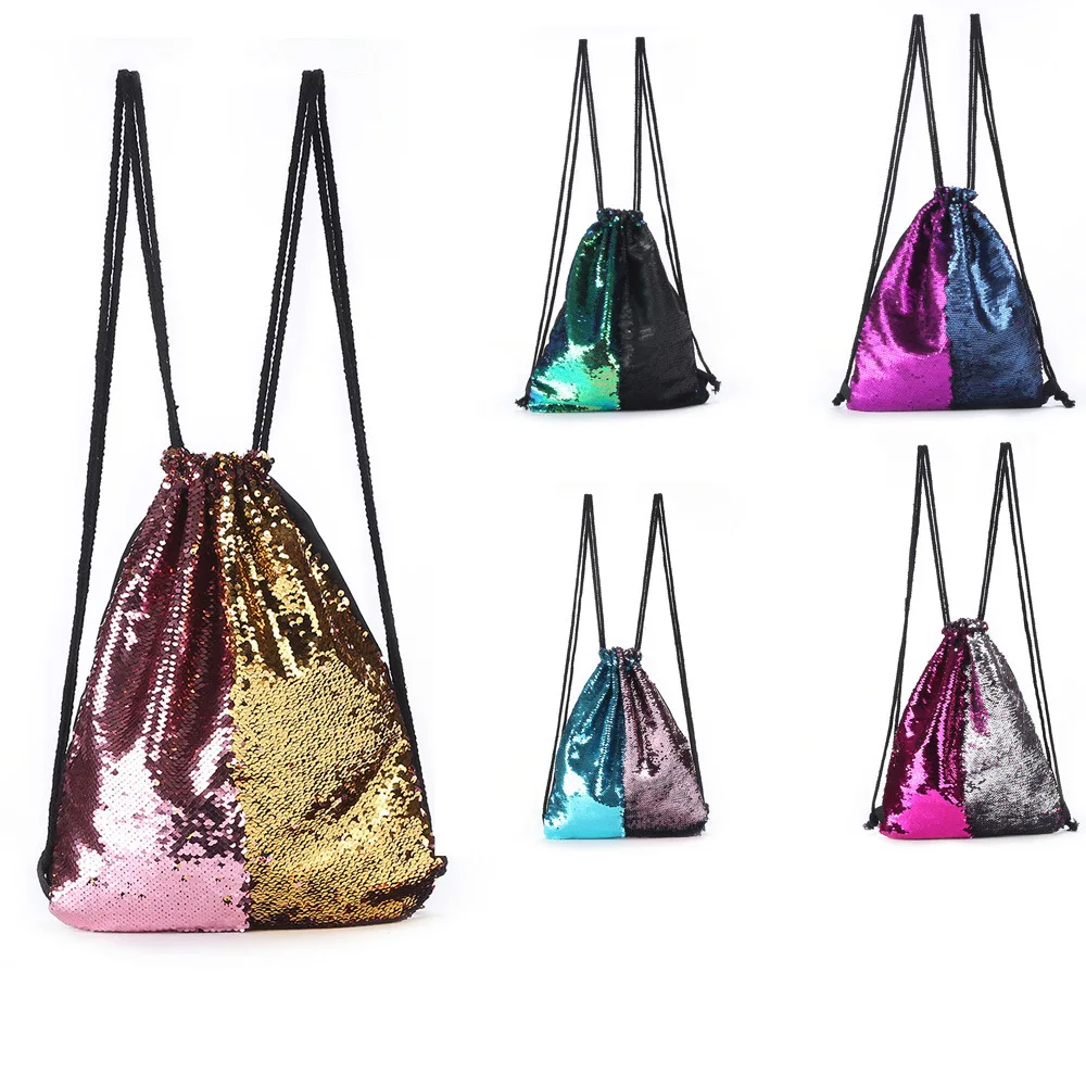 ELVASEK, модный женский рюкзак, Русалочка, два цвета, рюкзак с блестками, женский, цветной, яркий, для улицы, на шнурке, рюкзак