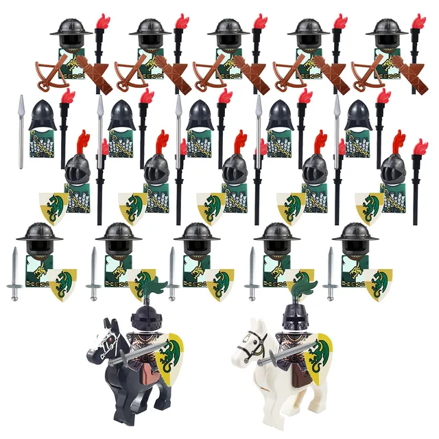 24pcs Dragoon Castle Royal King's Knight Blue Lion Knights Battle Steed Rome Cavalry Warrior Building Block Mini Figure 6