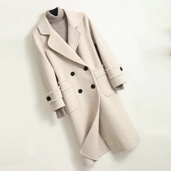 

LITVRIYH women coat double sided fabric coats women overcoat turn-down collar Seven-quarter sleeve long topcoat jackets outwear