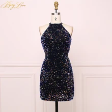 BeryLove шикарные блестящие по колено платье для выпускного вечера сексуальное Бисер для выпускного вечера вечерние бальные разноцветные платья для девочек мини Выпускной платье