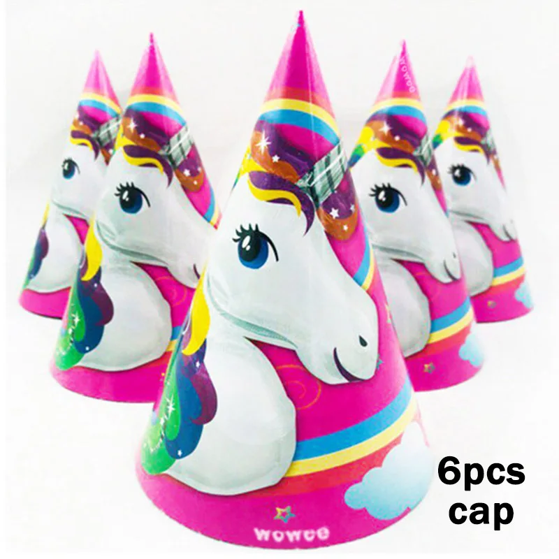 10 Kids Unicorn Disposable Tableware Happy Birthday Party Supplies Festival Decoration Event Favor Gender Reveal Girls Pink - Цвет: 6Cap