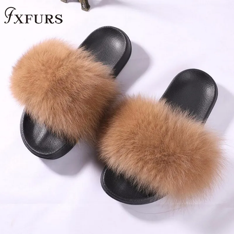 FXFURS/женские шлепанцы из 100% натурального Лисьего меха летние модные меховые