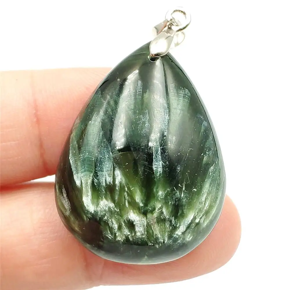 

Natural Green Seraphinite Necklace Pendant Reiki Stone 31x24x10mm Women Men Water Drop Crystal Anniversary Love Gift AAAAA