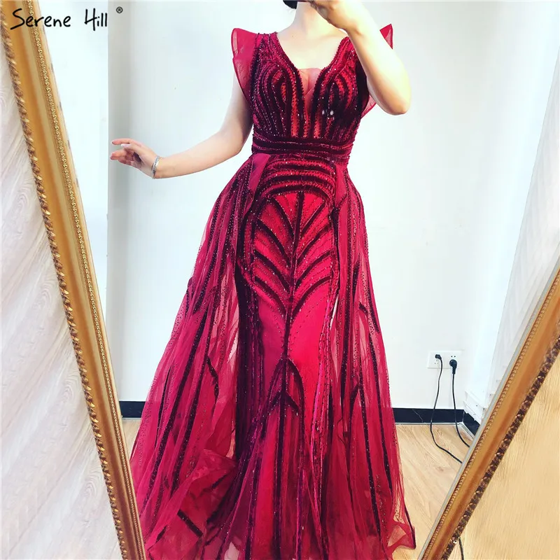 long evening dress Dubai Deep-V Crystal Sexy Luxury Formal Gowns 2021 Sleeveless Heavy Beading Evening Dresses Design Serene Hill LA70198 black formal gown