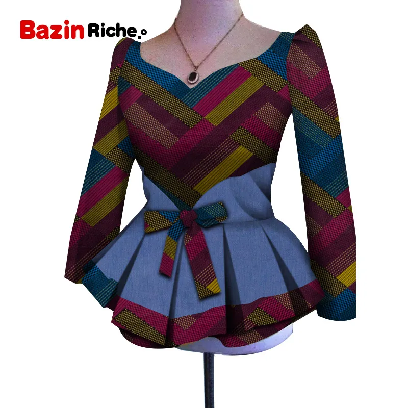 Модная Новая африканская Дашики женская одежда Bazin Riche модные элегантные многослойные рубашки Анкара африканские женские топы WY5092 - Цвет: 17