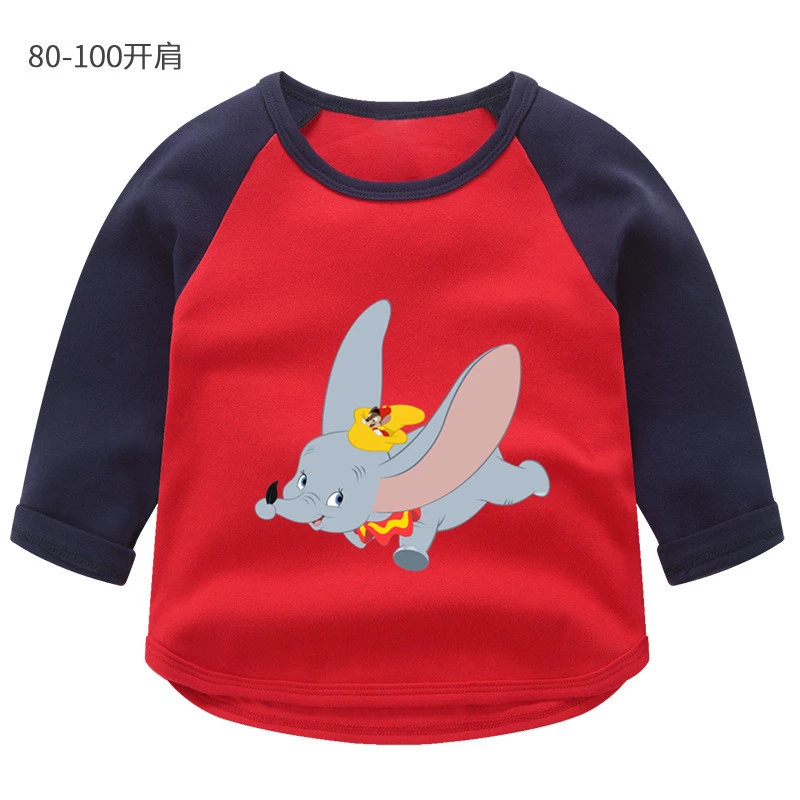 Летняя футболка с круглым вырезом и принтом «Dumbo» для мальчиков и девочек, цветная футболка с длинными рукавами Детская футболка с рисунком для малышей - Color: as picture