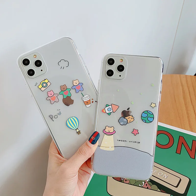 Милый прозрачный чехол с мультяшным медведем для телефона iPhone 11 pro MAX Xs MAX Xr X 6 6s 7 8 plus, Забавный мягкий чехол из ТПУ