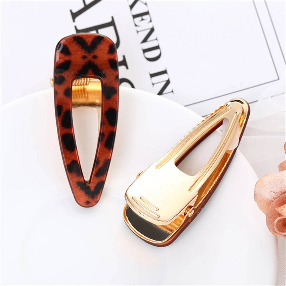 New Fashion Leopard Acrylic Hair Clips for Women Print Waterdrop Barrettes Hairpin Bangs Clip Headddress Hair Accessories