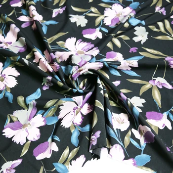 

100cm*150cm Large Flower Chiffon Crepe Fabric Black Lilac