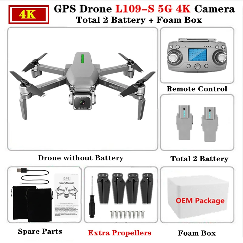 Радиоуправляемый Дрон 4K L109-S gps Профессиональный Квадрокоптер 5G WiFi FPV HD ESC камера бесщеточный вертолет 25 минут время полета VS F11 SG906 - Цвет: L109S-Foam Box-2