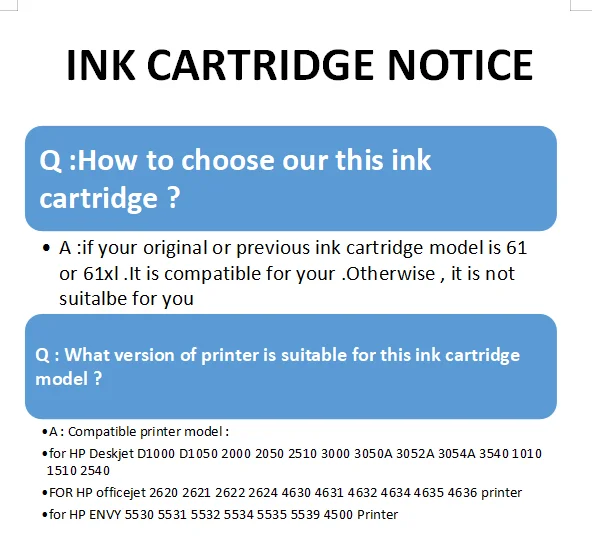 Запасной набор чернил для hp 61 XL hp 61 сменный картридж для hp Envy 4500 4502 5530 Deskjet 1050 2050 3050 3054 3000 1000