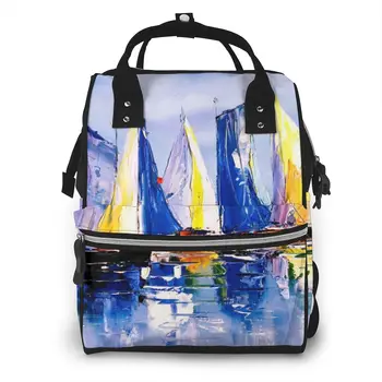 

Sea Boats Oil Painting Diaper Bag Mummy Maternity Baby Bags Travel Baby Nappy Changing Backpack Women Stroller Organizer