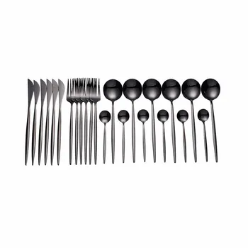 

24Pcs/Set Black Gold Dinnerware Set Kitchen Dinnerware Tableware Set 304 Stainless Steel Cutlery Set Fork Spoon Knife Dinner Set