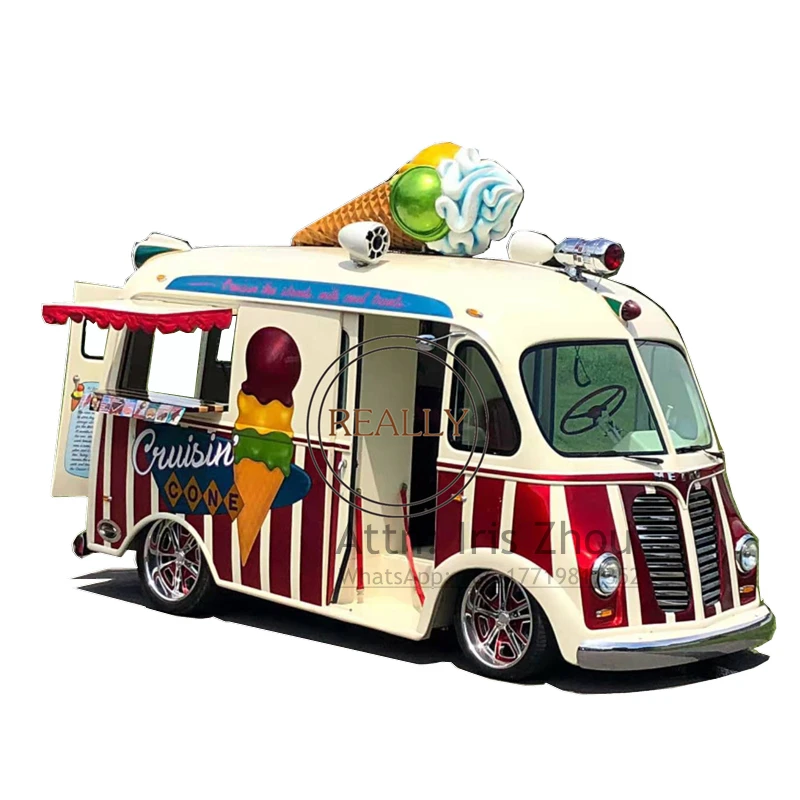 

Retro car food truck ice cream cart food cart movable fast food cart kiosk perfect bus food truck