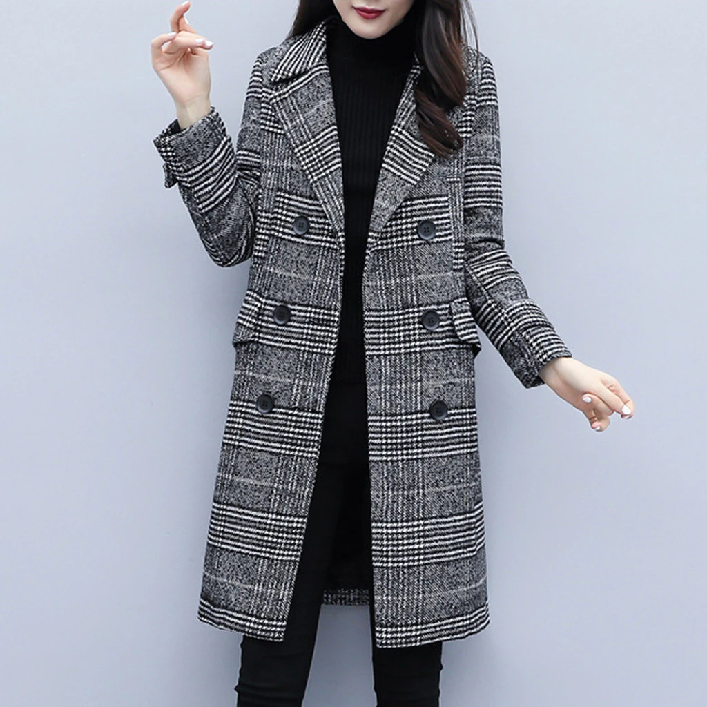 CHAMSGEND Autumn Women's Plaid Coat Fashion Jacket Wool Lapel Windbreaker Coat Slim Female Winter Wool Jackets Female 109