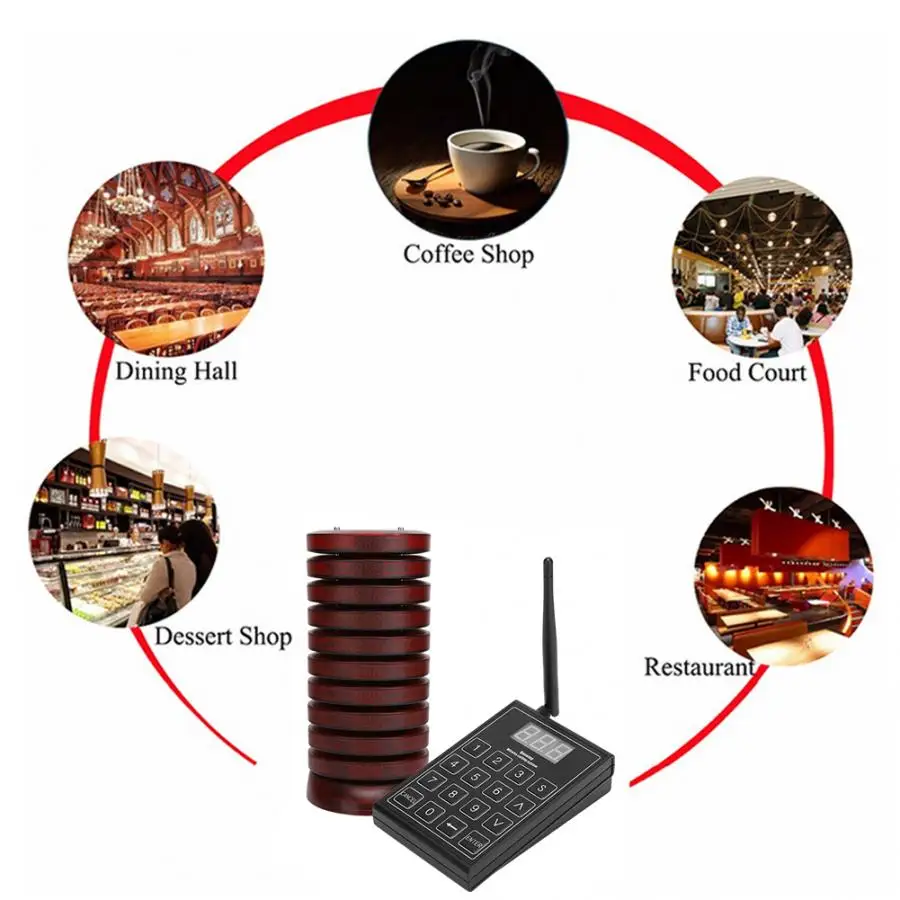 Беспроводная пейджер система пейджер ресторан беспроводная пейджер система вызова для 1 клавиатуры Отправитель+ 10 приемник(100-240 В