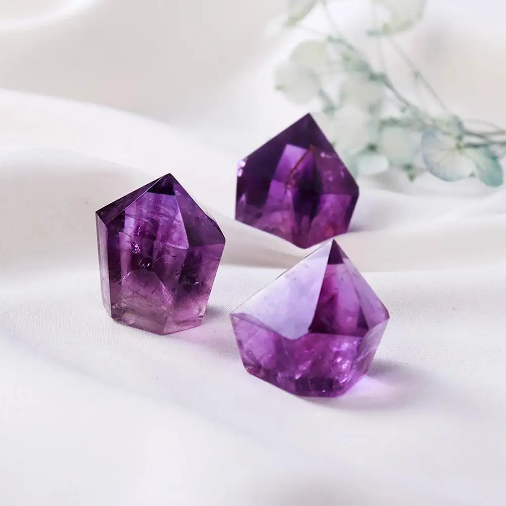 

Amethyst Column Mini Cute Six-sided Single-point Energy Degaussing Ornaments Rough For Home Decor Reiki Stone Pyramid Small Gift