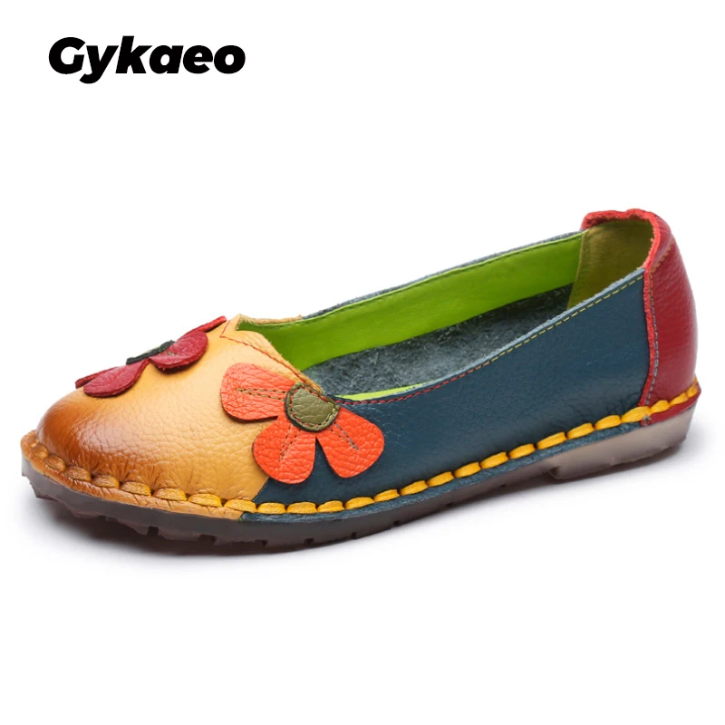 

Gykaeo Women Genuine Leather Shoes Vintage Flowers Cowhide Loafers National Wind Comfortable Soft Soles Female Platform Shoes