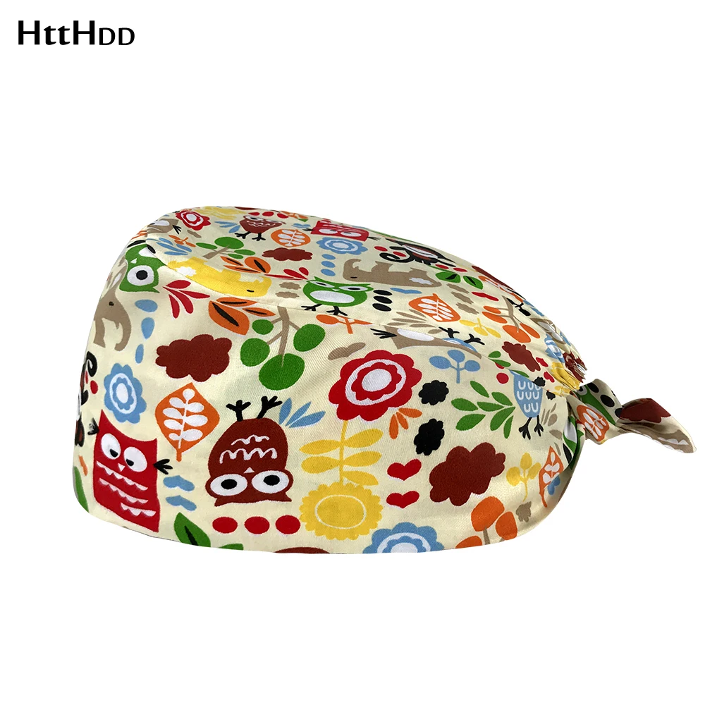 

Health Service spa Dust-proof cleaning cap cartoon print Cute owl Sanitary hat Special for pet house scrub cap Lab scrub hat