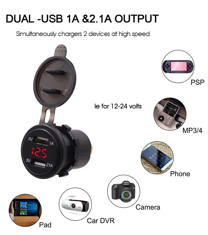 Вольтметр Водонепроницаемый 4.2A Dual USB ABS нейлон для автомобиля мотоцикла ATV RV SUV лодки яхты измеряемое напряжение: 6-38 в измеритель напряжения