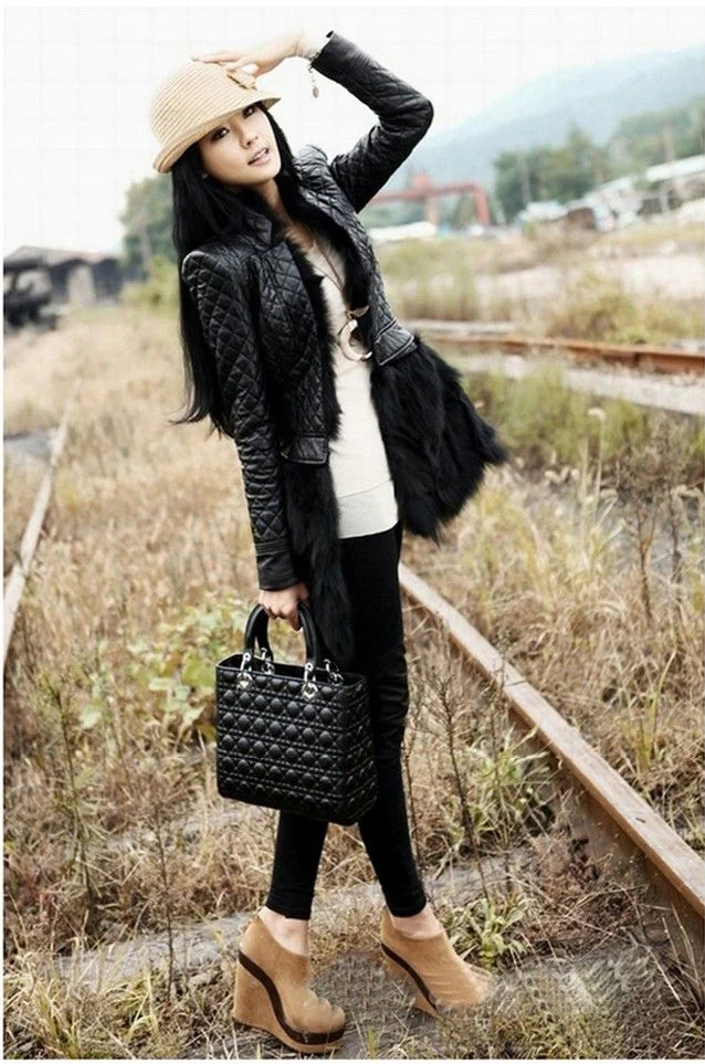European Style Rabbit Fur Coat Leather Jacket Women Plus Size 6XL New Autumn Winter Medium-long PU Leather Clothing