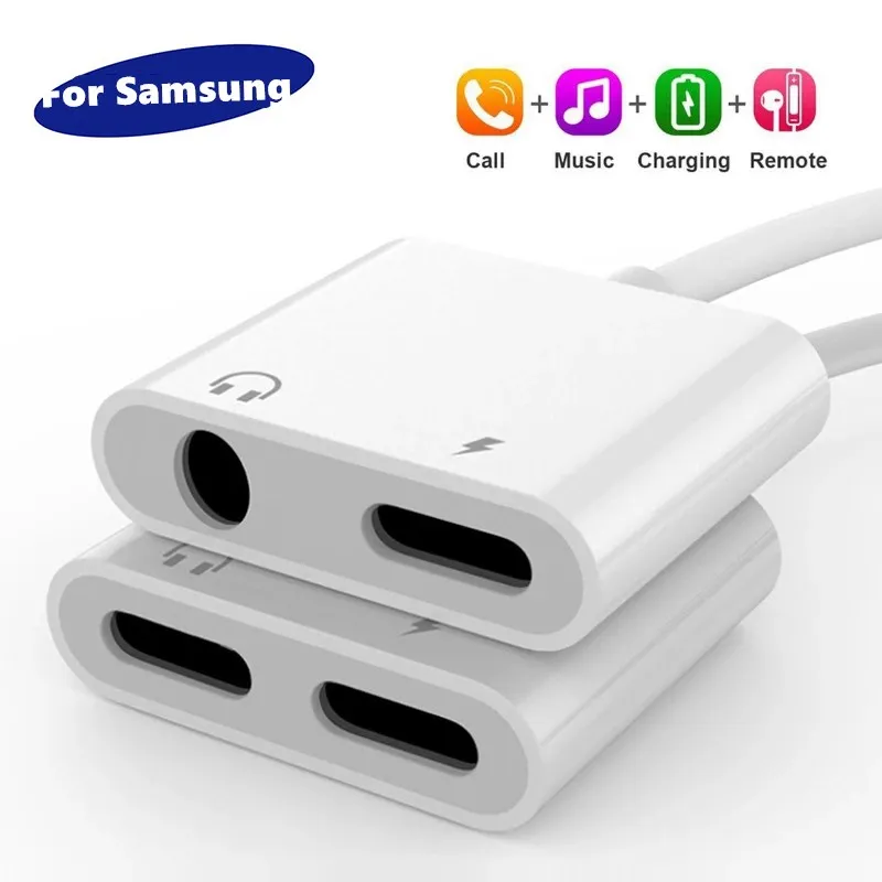 2 In 1 Type C To 3 5 Jack Charger Adapter For Samsung Note 10 Plus S21 S20 Fe 20 Ultra USB Splitter Dual Type-c Converter | Мобильные