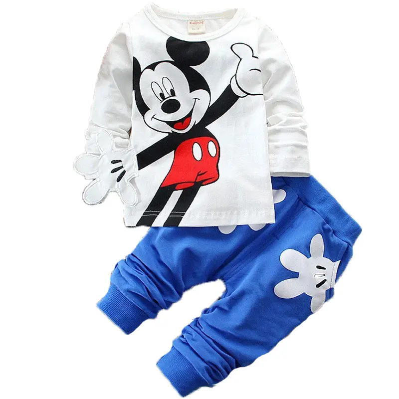 Одежда для маленьких девочек детский спортивный костюм с Микки Одежда для мальчиков летняя одежда с длинными рукавами для малышей комплекты детской одежды из двух предметов для детей 1, 2, 3, 4 лет