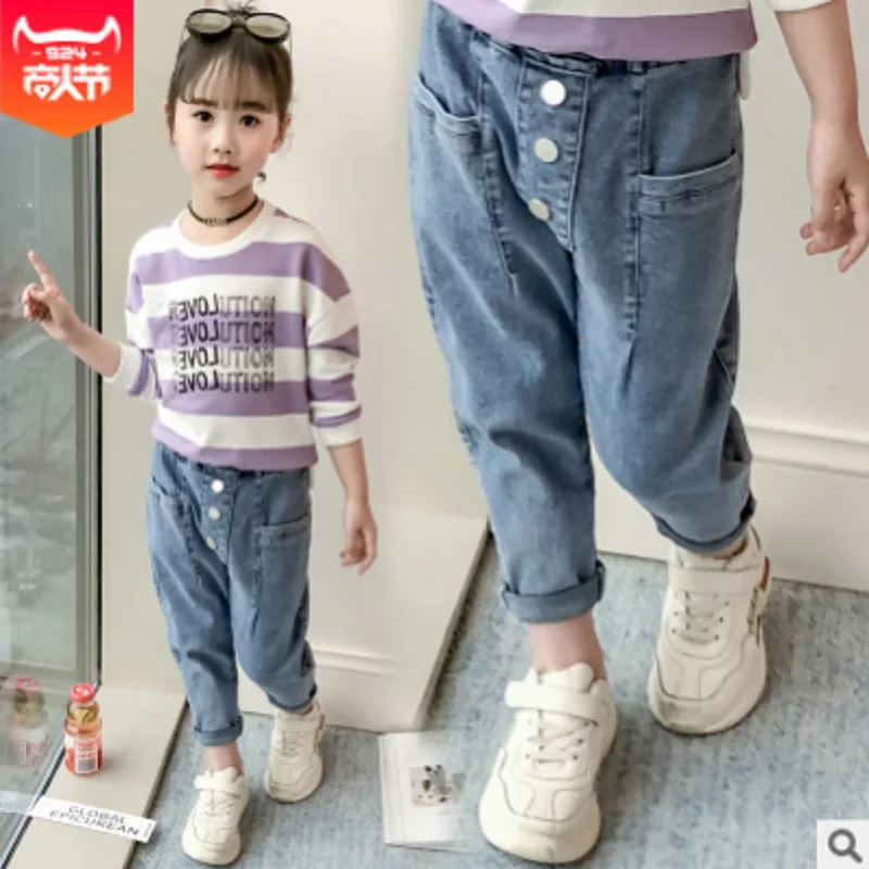 

Children's Slim Jeans New 2019 Autumn and Spring Kids Trousers Girls Pants Denim Light Blue Color Size4-14 Jeans ly371
