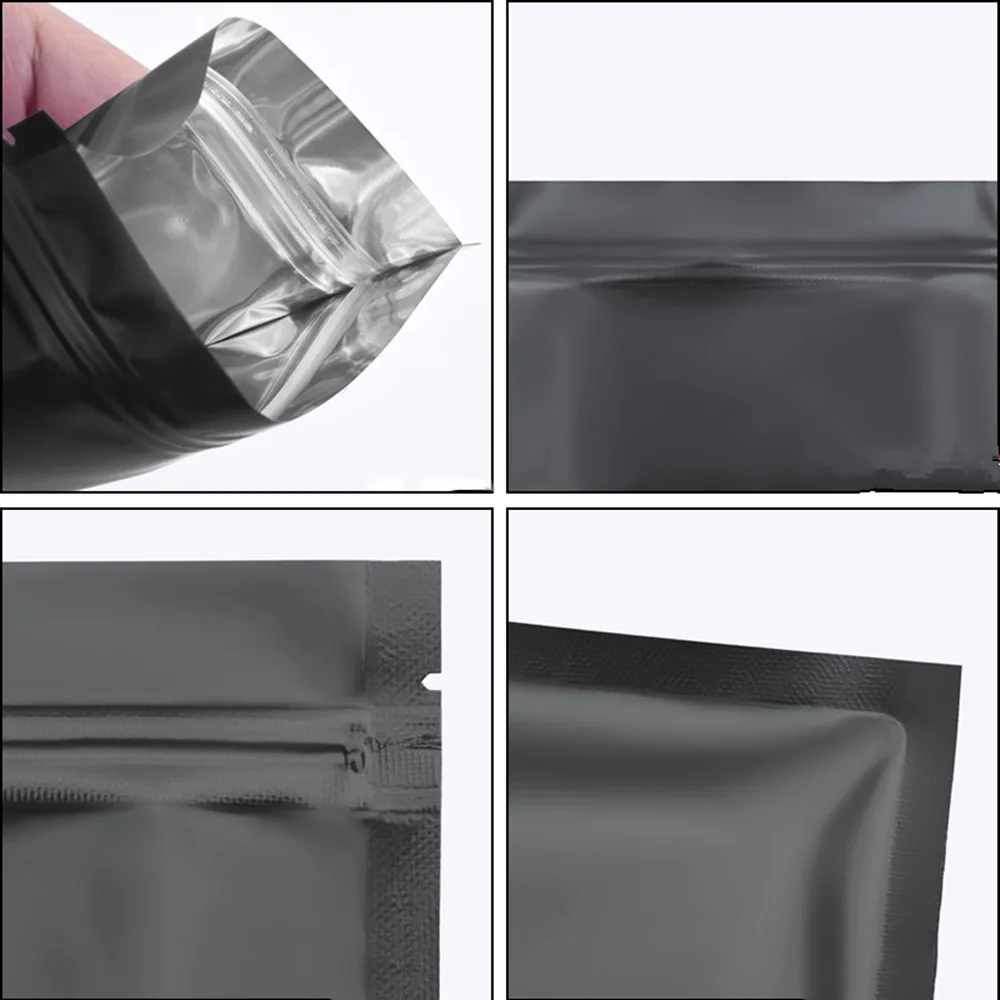 100Pcs/Lot Matte Black Mylar Foil Zip Lock Flat Bag Resealable Reusable Tear Notch Packaging Pouches for Chocolate Tea Candy