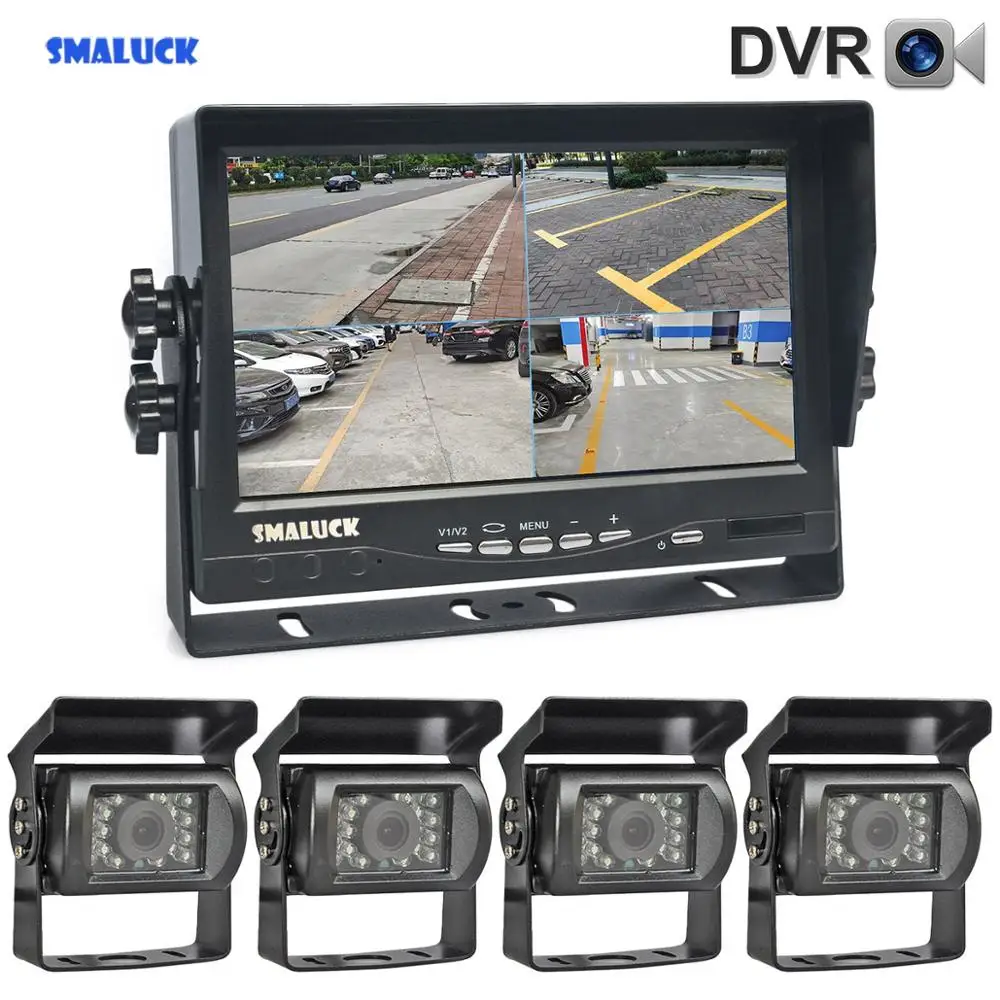 

SMALUCK AHD 7" 4 Split QUAD IPS Car HD Monitor 1300000 Pixels AHD Rear View LED Camera Waterproof with SD Card Video Recording