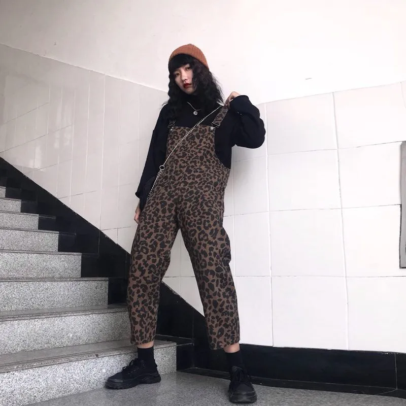 Neploe/Винтажный женский леопардовый комбинезон в стиле хип-хоп Harajuku, подтяжки в стиле ретро, сексуальная одежда для девочек Harajuku, стиль сафари, 53676