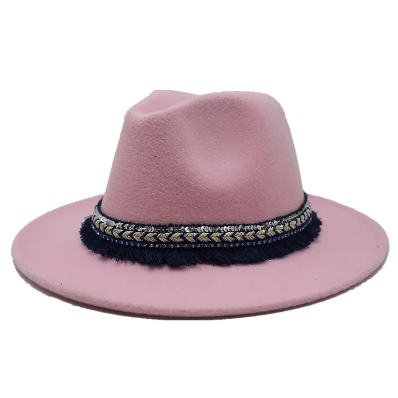 pink Seioum 14 цветов Высокая-Q широкоугольная шерсть фетр Джаз Fedora головные уборы для мужчин и женщин британская Классическая Трилби вечерние Панама флоппи - Цвет: pink