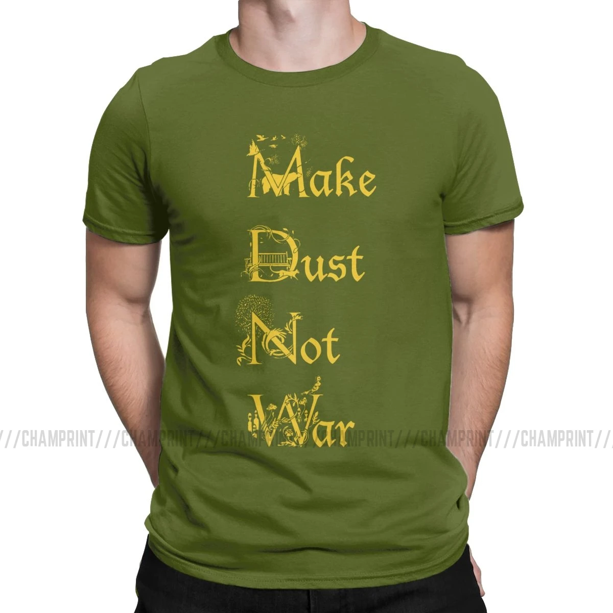 Мужская футболка Make Dust Not War His Dark Materials Lyra Iorek Bear Belacqua, хлопковые топы, футболка с коротким рукавом, Новое поступление, футболки - Цвет: Армейский зеленый