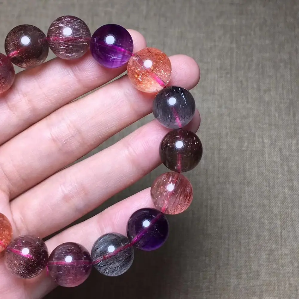 Подлинный натуральный Lepidocrocite кварц браслет 13 мм красочные супер семь Камень круглые бусины стрейч Кристалл AAAAAA сертификат