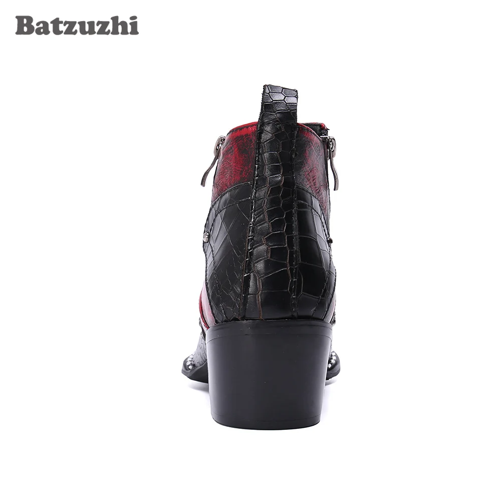 Batzuzhi 6.5cm Heels High Men Ankle Boots Pointed Toe Zip Punk Men's Leather Boots Ankle for Party and Wedding chaussure homme