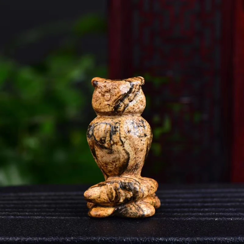 

Natural PICTURE STONE carving sweethearts gift Owl fortune Crafts Home Furnishings Aura fengshui Decoration Christmas