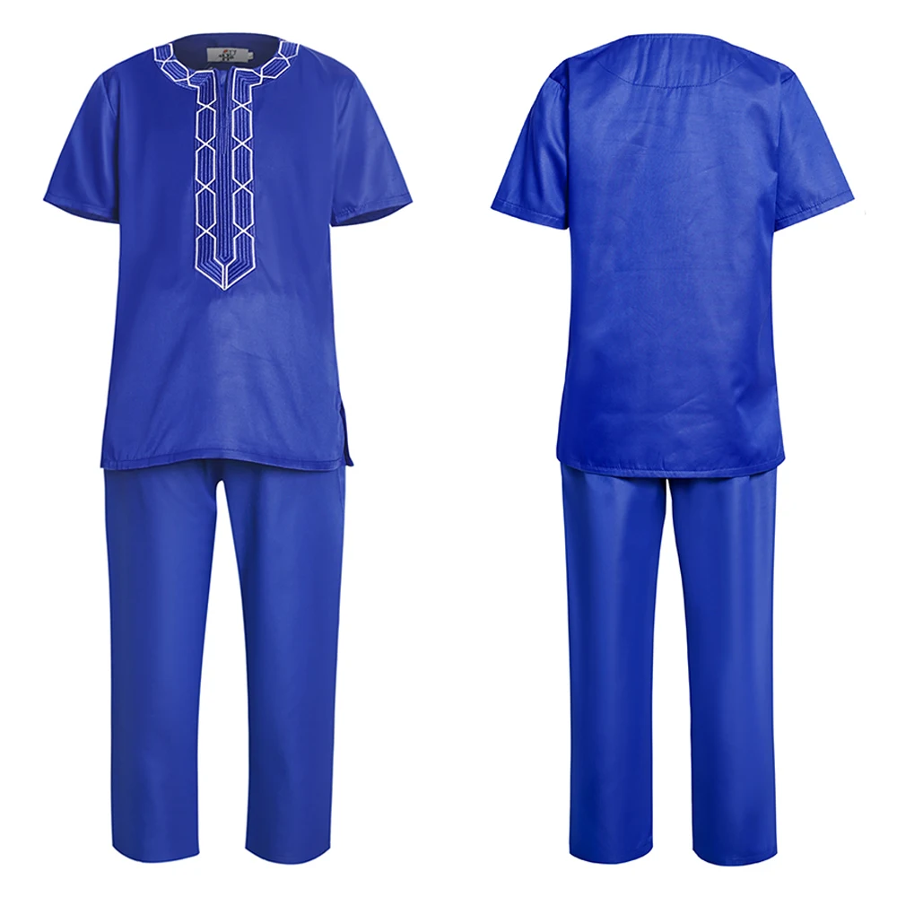 african wear for women H&D Shirt Pants 2 Pieces Set For Kids Boys 2022 African Outfit Children Dashiki Embroidery Short Sleeve Top Trouser Suit Robe african traditional attire