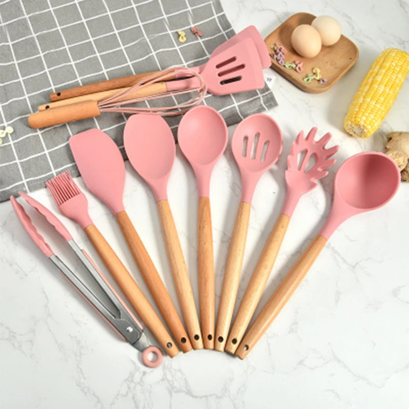 

9 PCS Pink Silicone Kitchen Utensils Set Non-Stick Heat-resistant Baking Cooking Tools Kitchenware Accessories