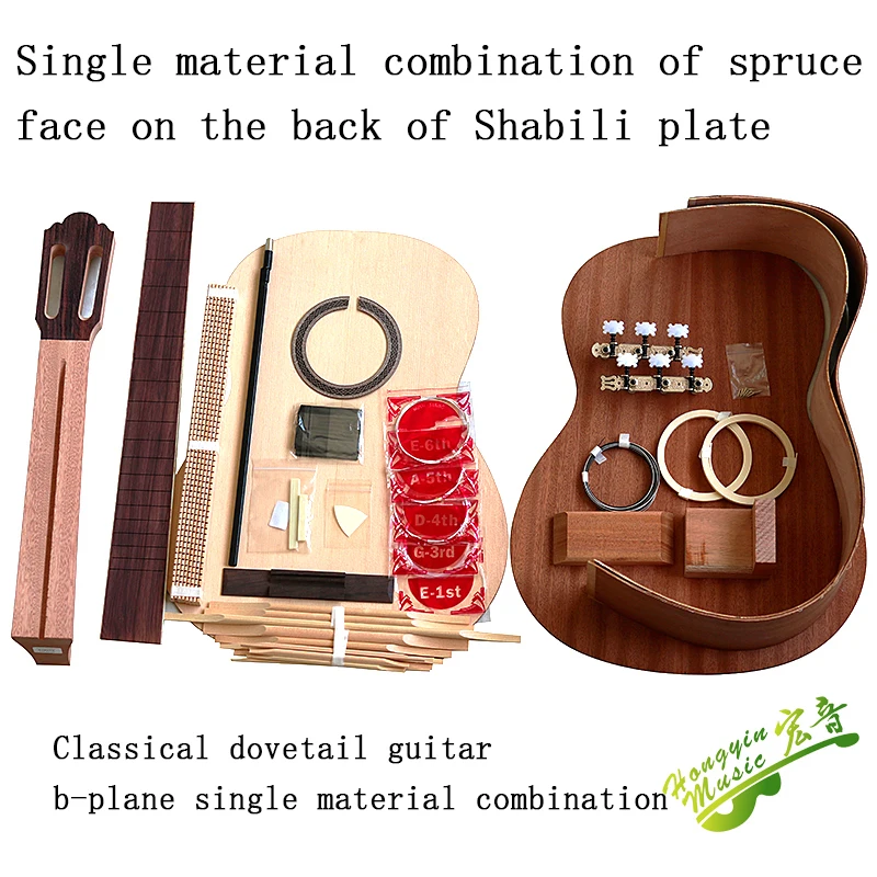 Beginners learn how to make Classical Guitar DIY Kit solid spruce top board sapele plywood back Side okoume neck