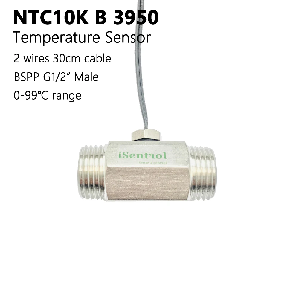 

30cm NTC10K Temperature Sensor 2 Wire with M8 Probe and with SUS304 Nipple BSP1/2" Male Thread iSentrol Electronics