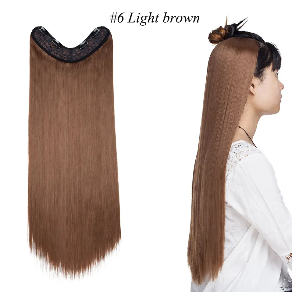 light brown S-noilite 24 дюйма длинные прямые заколки в одном куске для наращивания волос Синтетические заколки в волосах черный коричневый поддельные шиньоны для женщин - Цвет: light brown