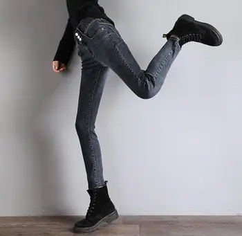 

Plus velvet waist jeans women's small feet pants were thin winter 2019 new autumn and winter thick outer wear KLS112-01-07