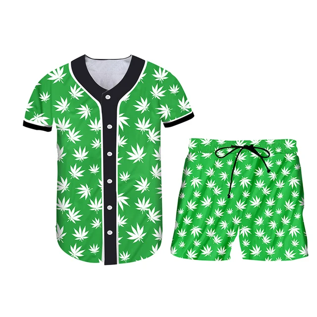 CJLM Green leaf fashion 3d T-shirts And Shorts Men's Sets Street Summer Casual Unisex Sports Short Sleeve 2 pieces
