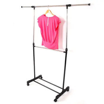 

Single-bar Horizontal-stretching Stand Clothes Rack Black Floor Folding Indoor Home Balcony JA55