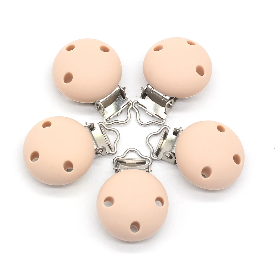 Beige 6pcs 6 шт. Новинка круглая форма соска зажим силиконовый шарик детский Прорезыватель и деревянные аксессуары для прорезывания зубов ниппель для клипа застежки игрушка DIY инструмент для бисера - Цвет: Beige 6pcs